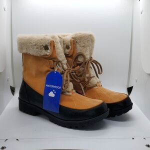 JBU Waterproof lined Winter boots size 9 tan cream black